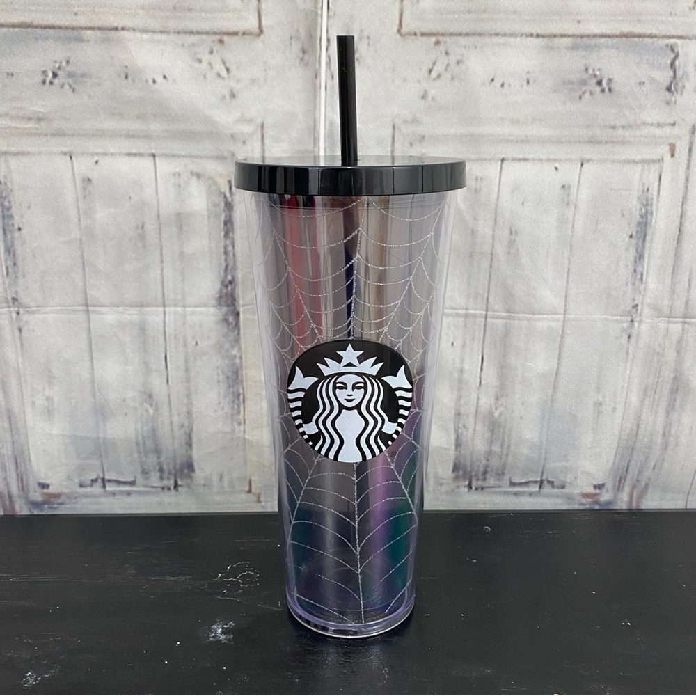 Starbucks Glitter Spiderweb Tumbler Cup Black Straw Halloween 2019 24 oz Venti